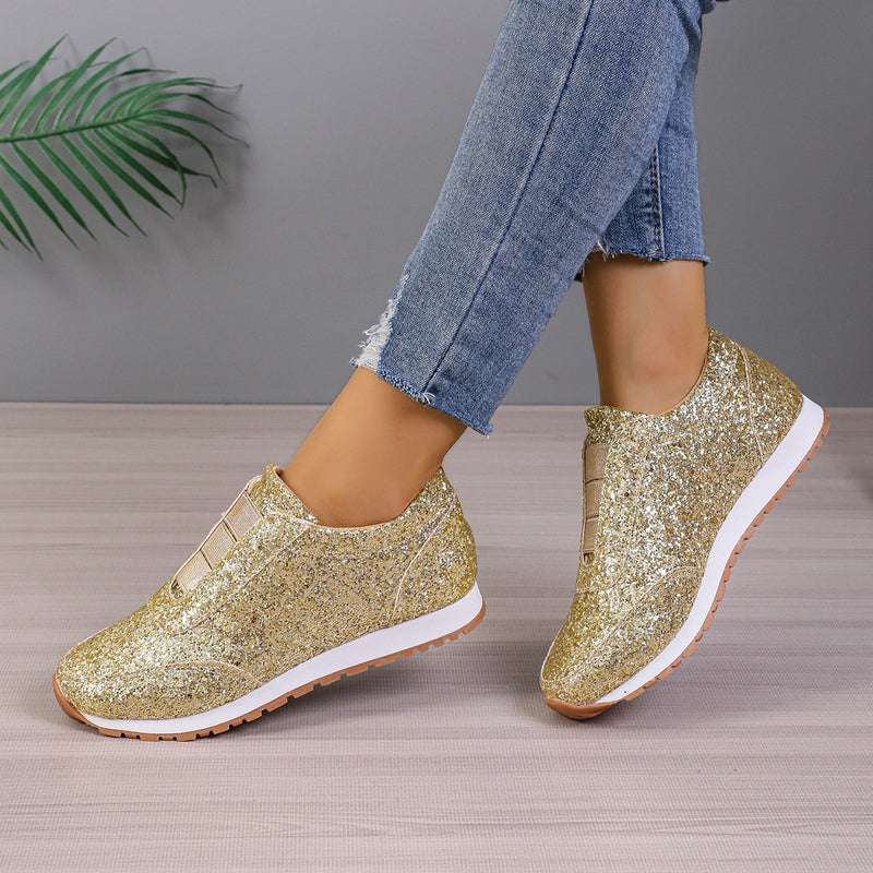 Gold Silver Sequined Slip-on Shoes for Women