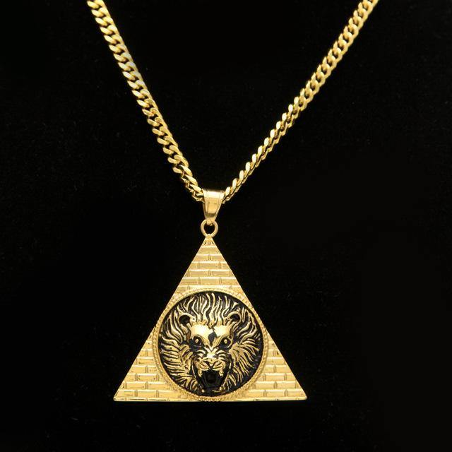 Classy Gold Plaited Triangle Lion Pendant Necklace for Men - EmeRubies