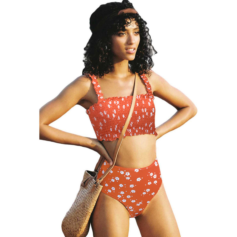High Waist Sling Small Floral Split Swimsuit – Two Piece