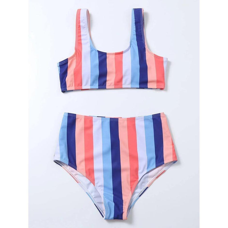 Beautiful 2PCs High Waist Striped Women Swimsuit - EmeRubies
