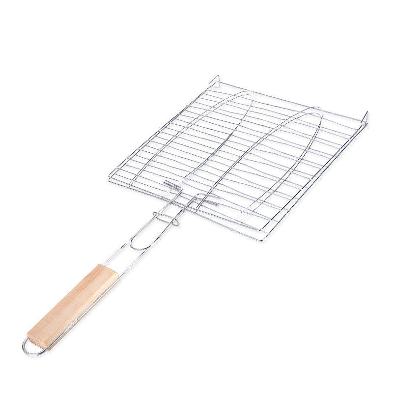 Two-Fish Barbecue Grilling Basket with Wooden Handle