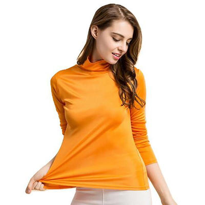 Women 100% Natural Silk Turtleneck Long Sleeve Shirt - EmeRubies