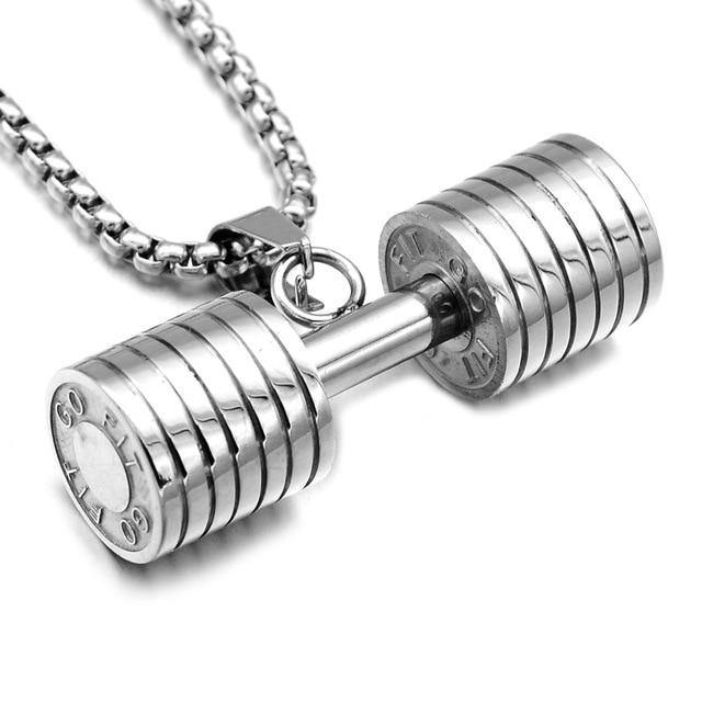 Men Titanium Stainless Steel GO FIT Dumbbell Sporty Necklace - EmeRubies