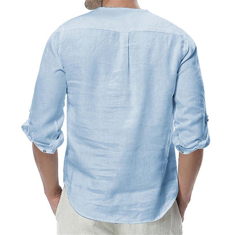 Trendy Men Casual Cotton Linen Long Sleeve Shirt - EmeRubies