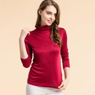 Women 100% Natural Silk Turtleneck Long Sleeve Shirt - EmeRubies