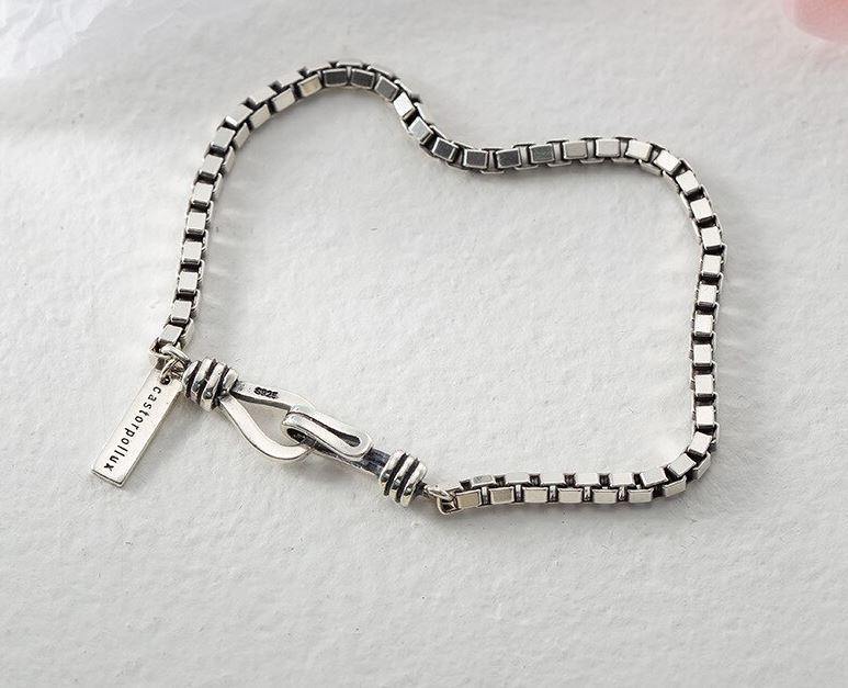 925 Sterling Silver Double Hook Box Chain Bracelet for Men Women - EmeRubies