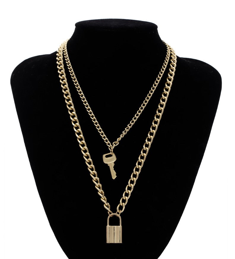Multilayer Gothic Key Lock Pendant Necklace for Women