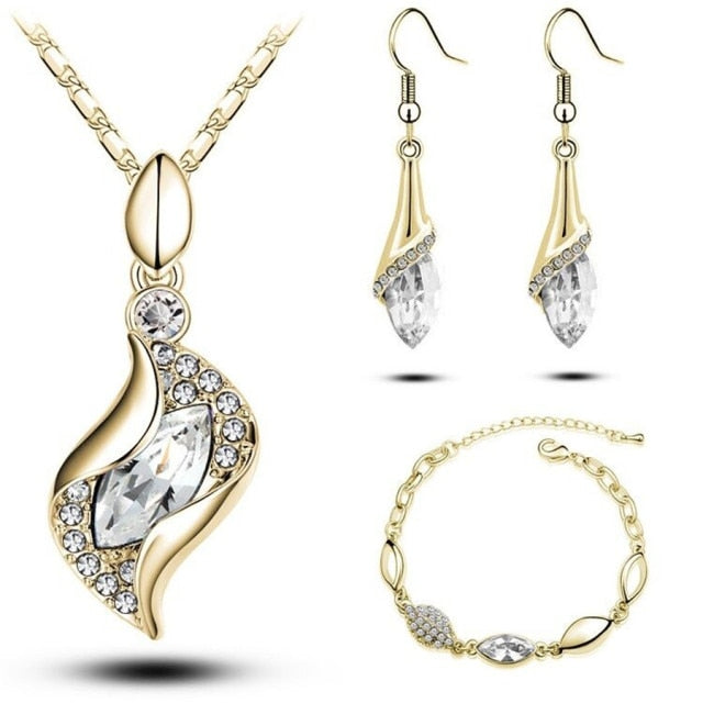 Gold Filled Crystal Water Drop Jewelry Set for Women