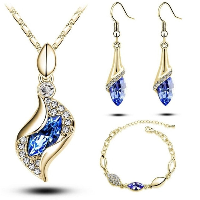 Gold Filled Crystal Water Drop Jewelry Set for Women