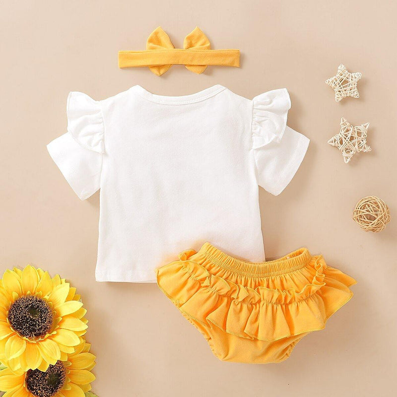 Beautiful 3PCs Ruffle Top Short Baby Girl Outfit - EmeRubies