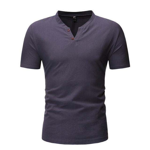 Men Linen Casual Button-Down Henley Short Sleeve Summer Dress Shirt - EmeRubies