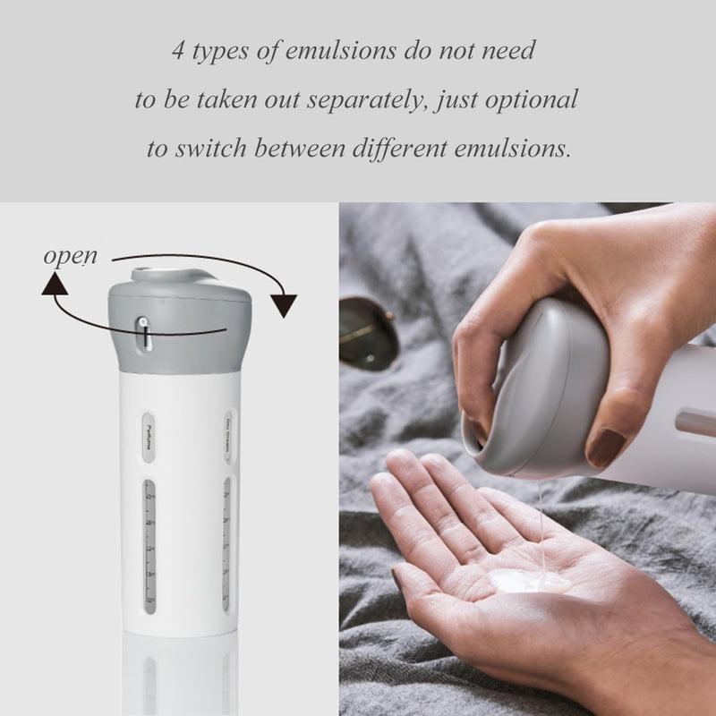 New Portable Travel 4 in 1 Lotion Shampoo Shower Gel Dispenser with Sub-Bottle - EmeRubies