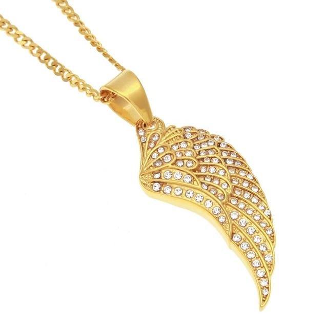 Fashionable Iced Out Austrian Rhinestones Feather Wing Pendant Necklace for Men - EmeRubies