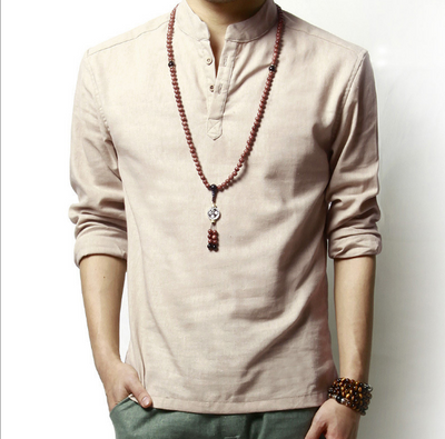 Trendy Men's Casual Cotton Linen Long Sleeve Shirt - EmeRubies