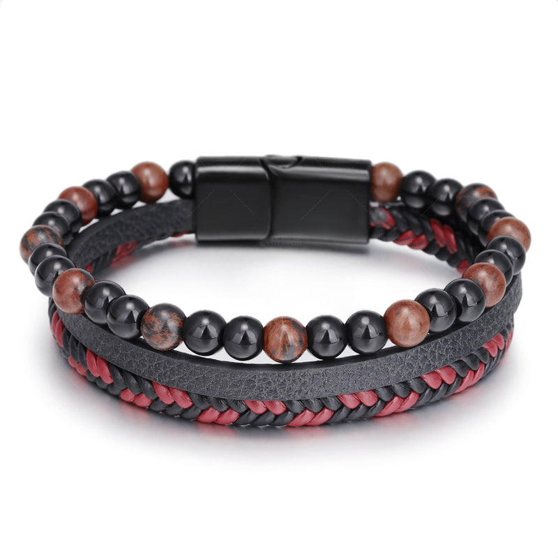 Hand Braided Leather Bracelet with Volcanic Stone for Men