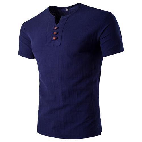 Fashionable Solid Casual Hemp Cotton Short Sleeve Shirt for Men - EmeRubies