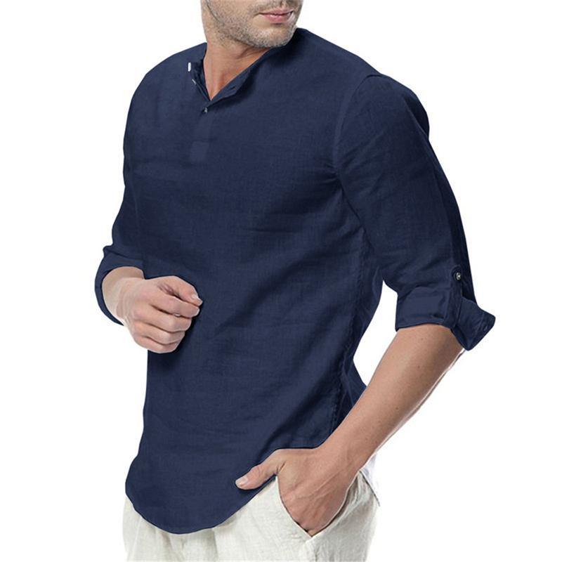 Trendy Men Casual Cotton Linen Long Sleeve Shirt - EmeRubies