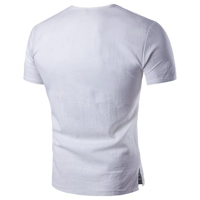 Fashionable Solid Casual Hemp Cotton Short Sleeve Shirt for Men - EmeRubies