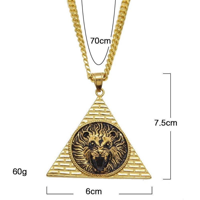 Classy Gold Plaited Triangle Lion Pendant Necklace for Men - EmeRubies