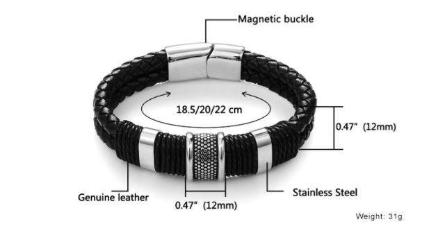 Men Vintage Black Braided Leather Bracelet with Magnetic Stainless Steel Clasp - EmeRubies