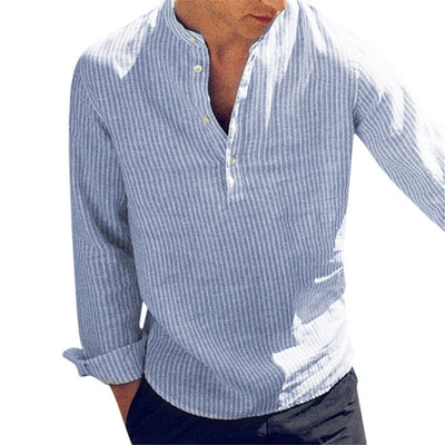New Fashion Spring Summer Men's Casual Cotton Long Sleeve Stripped Shirt - EmeRubies