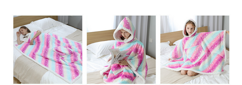 Velvet Thick Double Layer Pullover Hooded Blanket for Kids